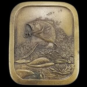 Vintage Indiana Metal Craft 1976 Bass Fish Belt Buckle Fishing Trophy Collectibl